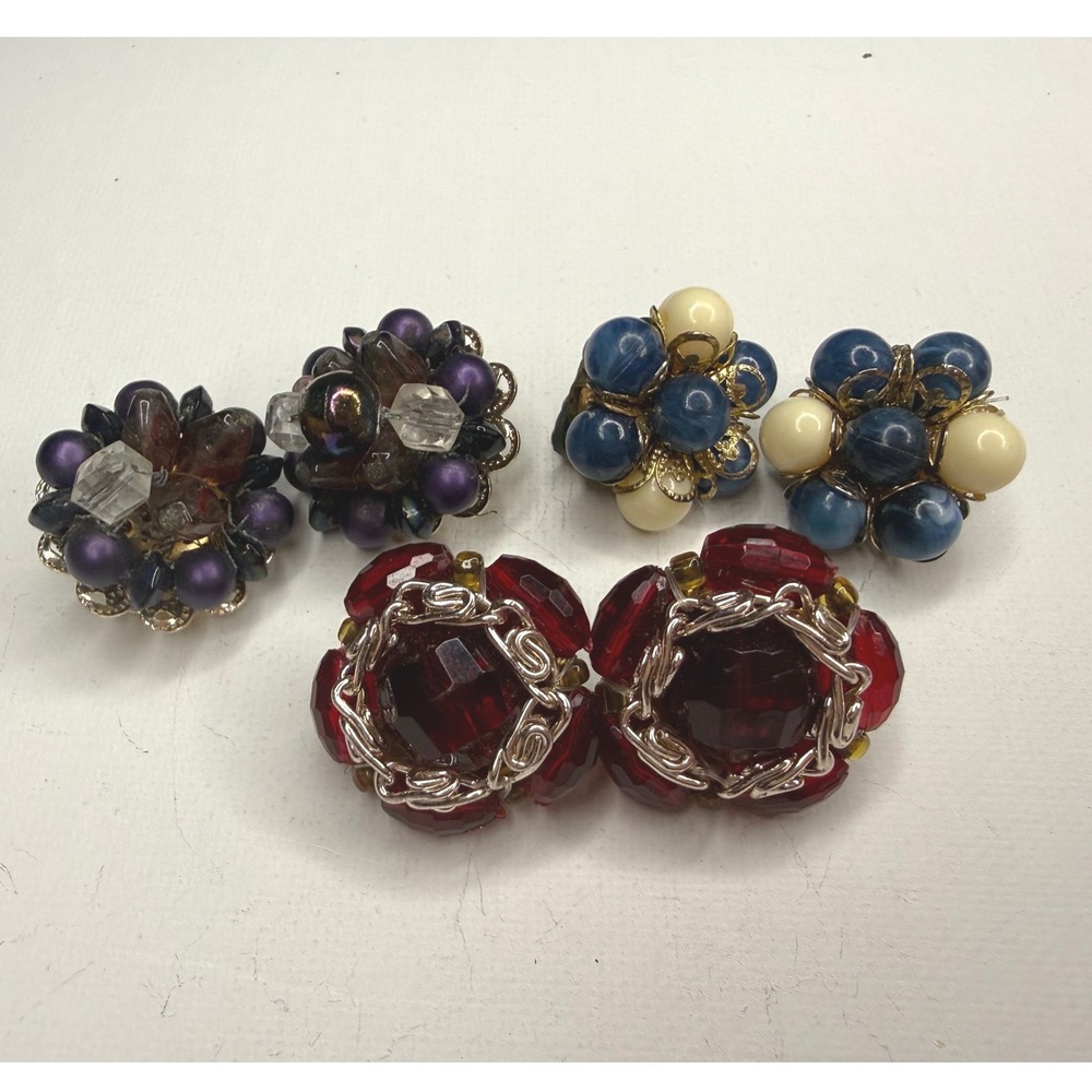 Vintage Clip On Earrings Lot of 3 Beaded Collectible Jewelry
